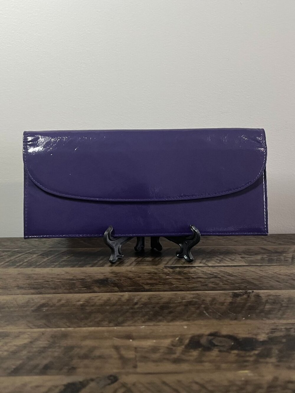 Perlina New York Purple Leather Wallet Clutch Organizer Snap Zip